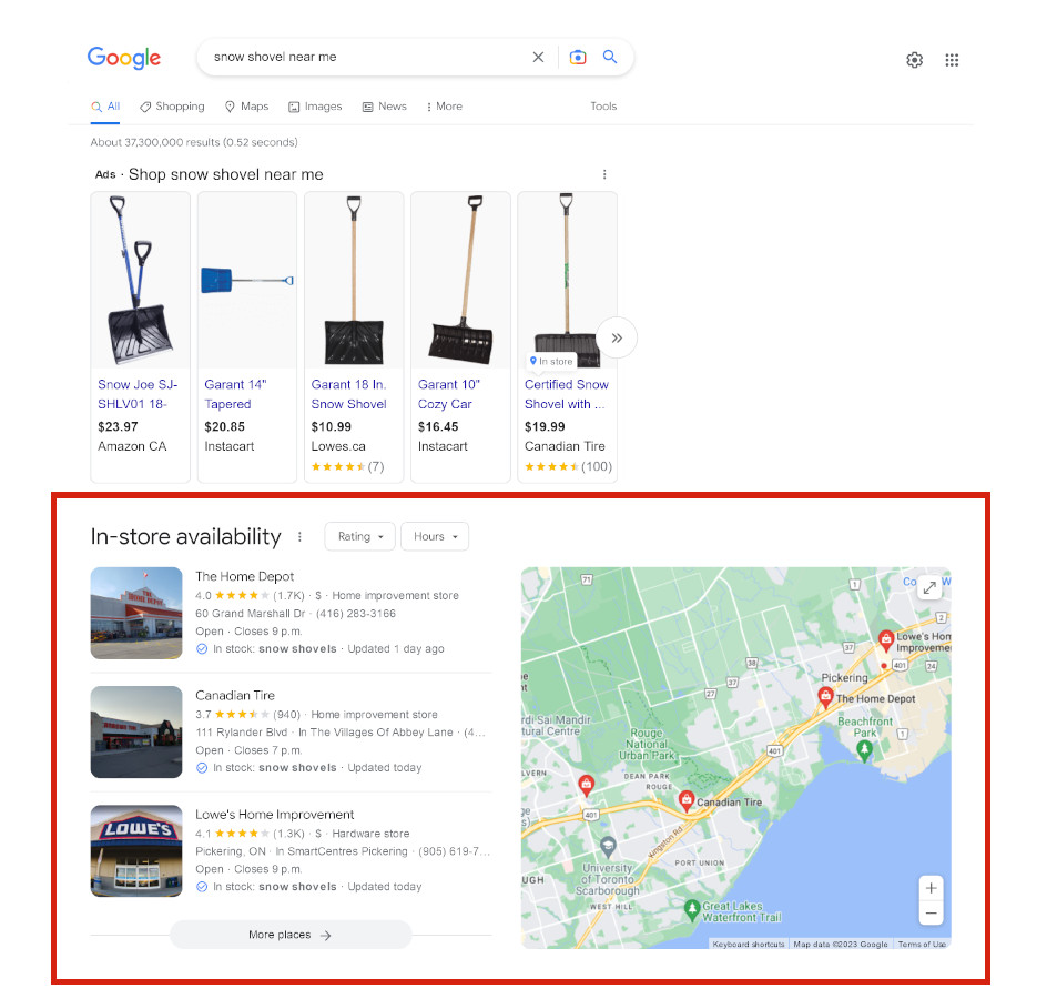 Local pack listings in a Google search result page.